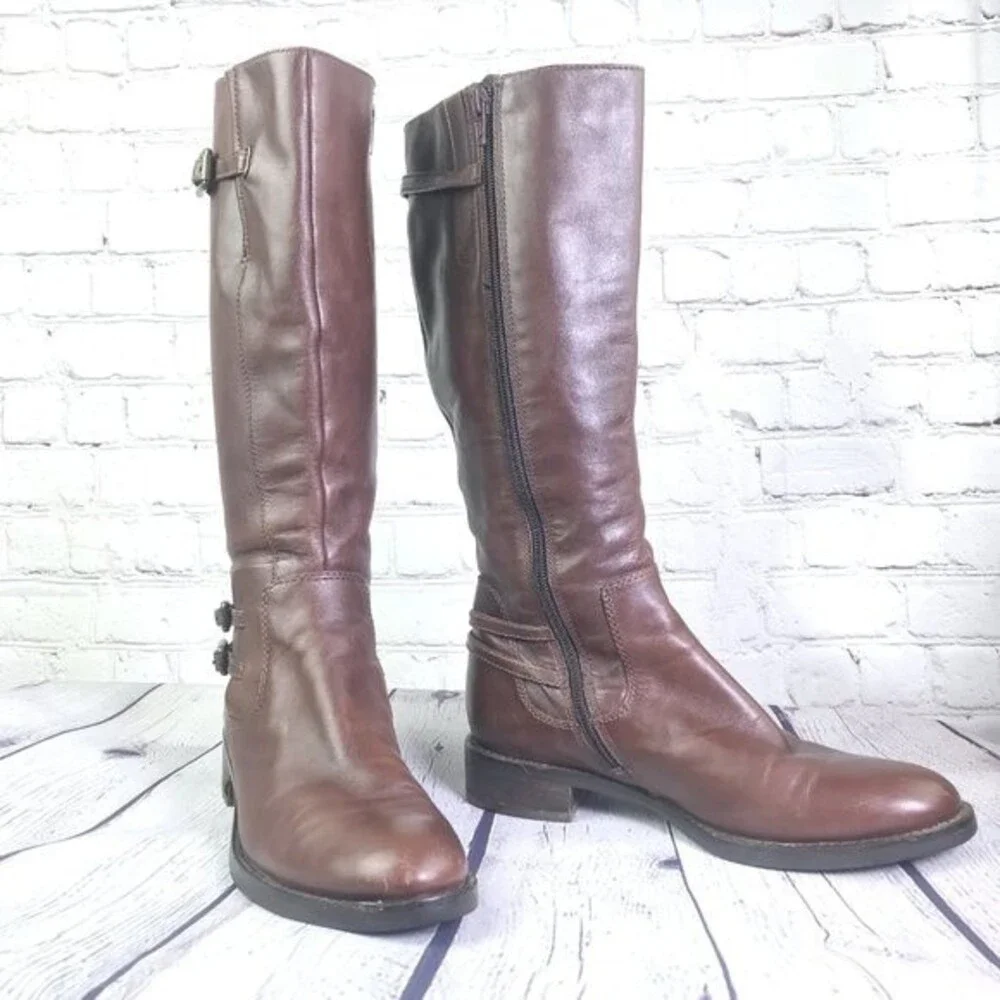 ECCO Tall Riding Boots Double Ankle Straps +Upper Strap w/ buckles Women’s 38
